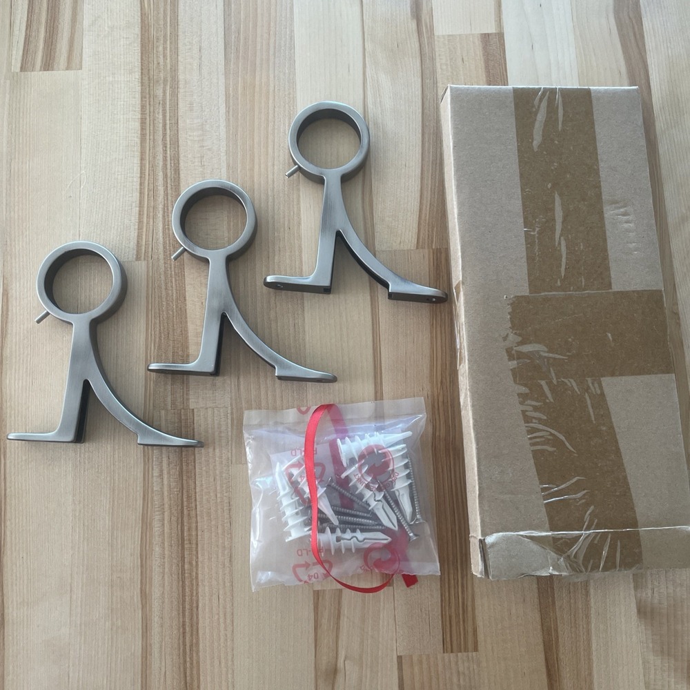 Pottery Barn Standard Pewter Drapery Curtain Rod Bracket 1.25" Set of 3